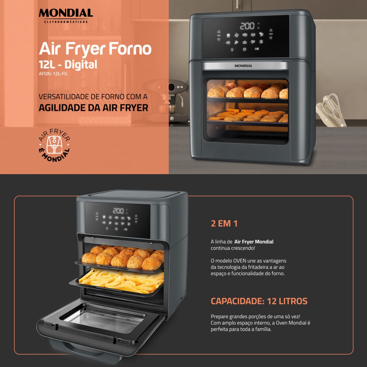 Fritadeira Air Fryer Oven Mondial AFON-12L-FG 12L ...