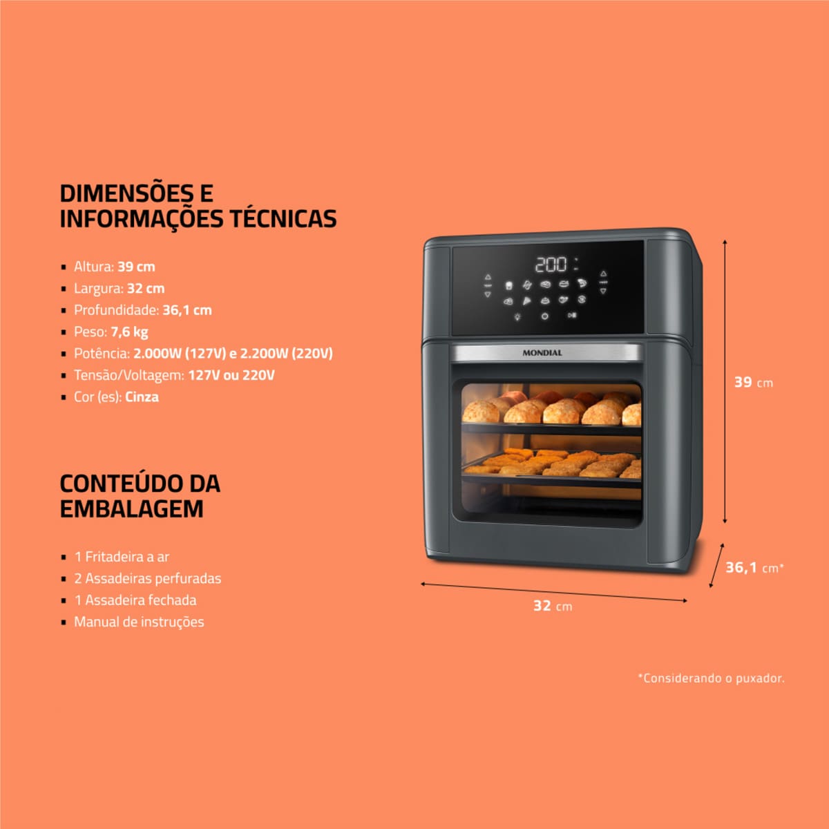 Fritadeira Air Fryer Oven Mondial AFON-12L-FG 12L ...