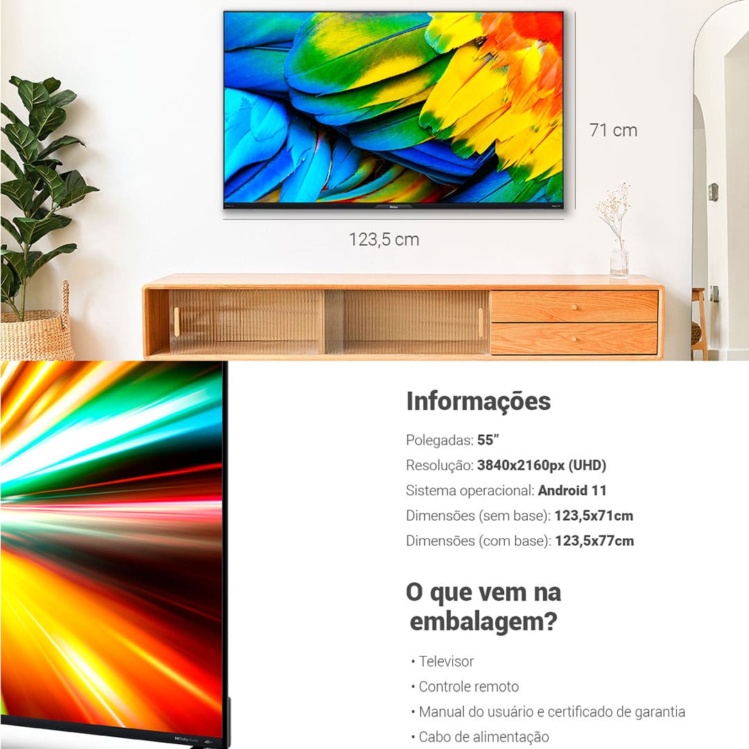 Entre no Mundo da Alta Definição Com a Smart TV 4K de 55 polegadas. Você vai experenciar filmes e séries como nunca antes, com uma imagem mais detalhada e linda do que nunca.