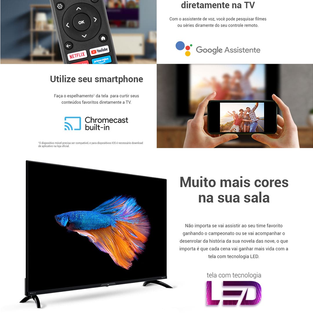 Entre no Mundo da Alta Definição Com a Smart TV 4K de 55 polegadas. Você vai experenciar filmes e séries como nunca antes, com uma imagem mais detalhada e linda do que nunca.