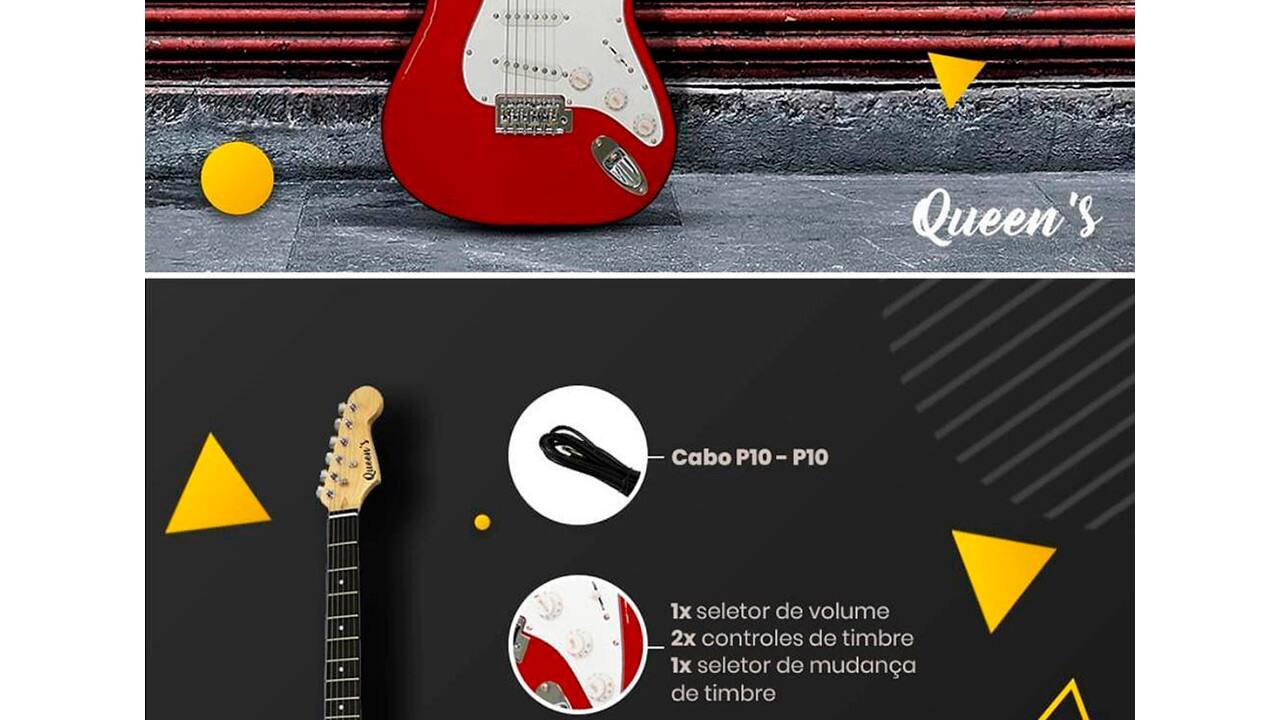 Guitarra Elétrica Queen’s D137561 Vermelha Branca