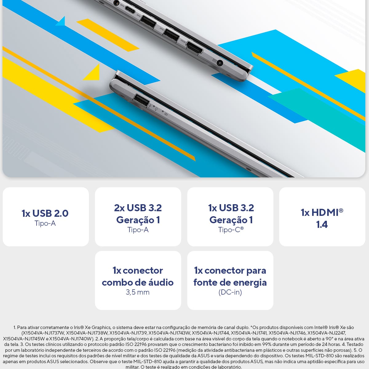 Notebook ASUS Vivobook 15 Core i5 8GB RAM 256GB SSD Tela 15,6” FHD Windows 11 – X1504VA-NJ1738W