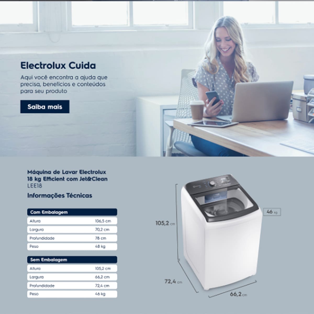 Lavadora de Roupas Electrolux Efficient LEE18