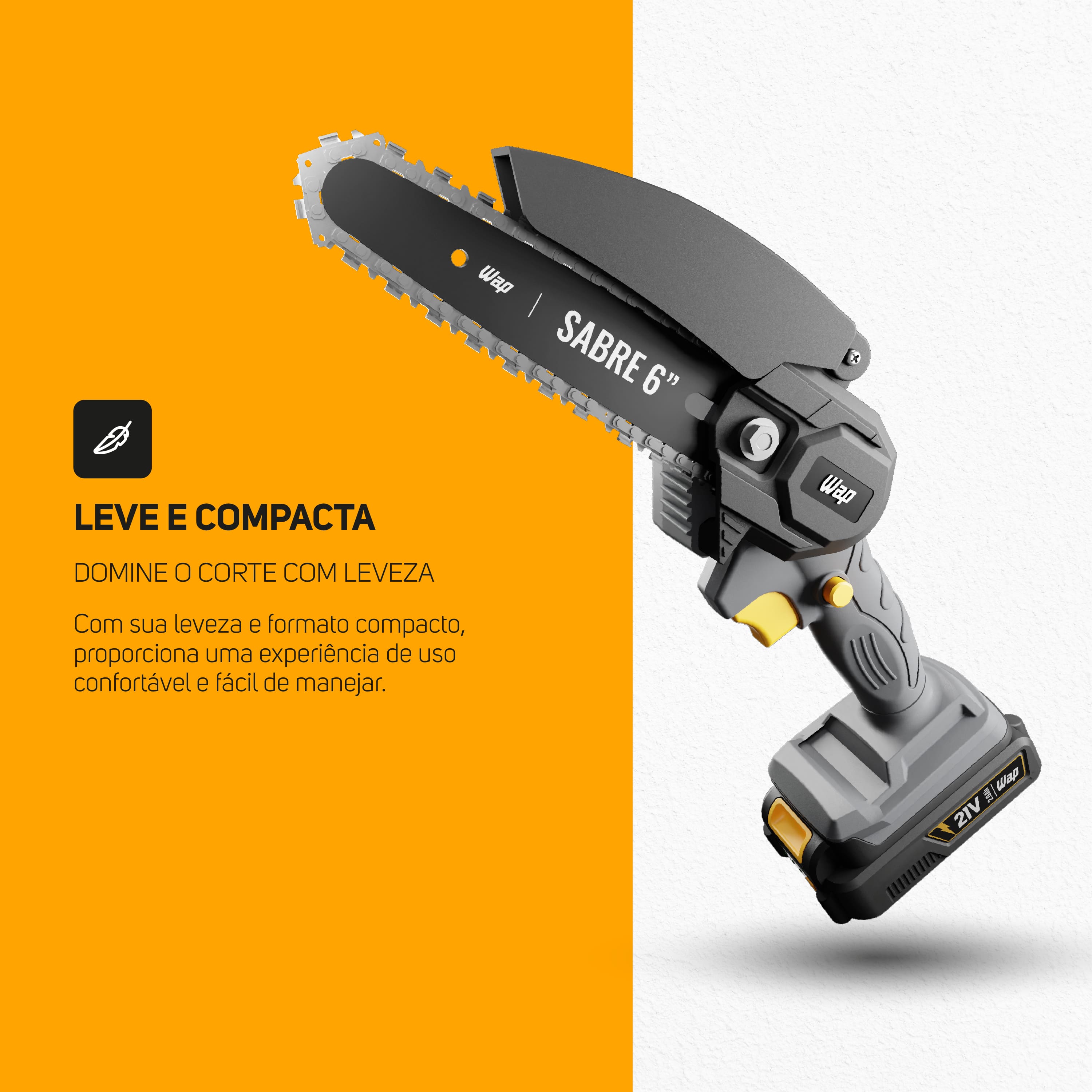 Motoserra de Poda Portátil Wap Sabre 6 K21 S01 Sabre 6 Polegadas 2000mnAh Corte de 10cm Bivolt