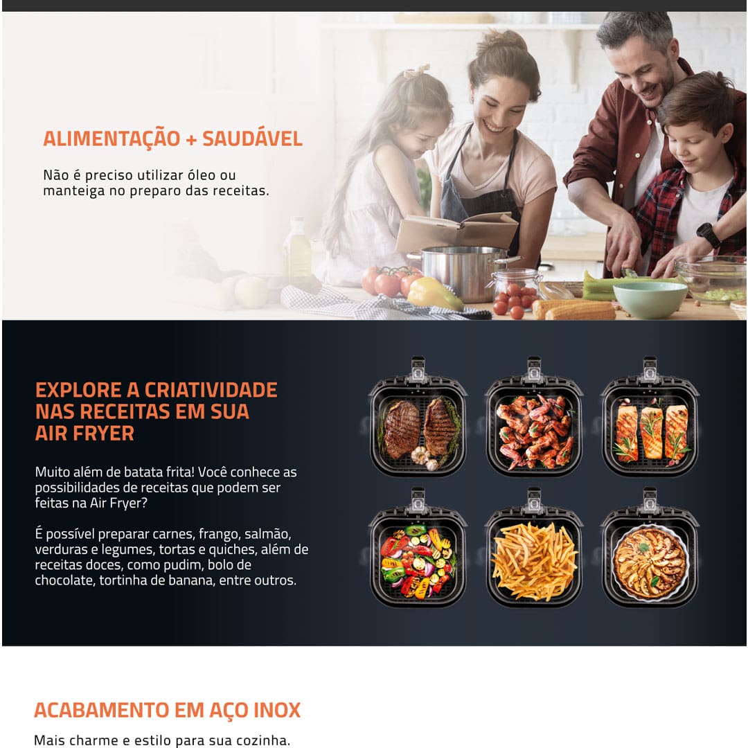 Fritadeira Elétrica Sem Óleo Air Fryer Mondial Family AFN40FB 4 L – Preta - 110V