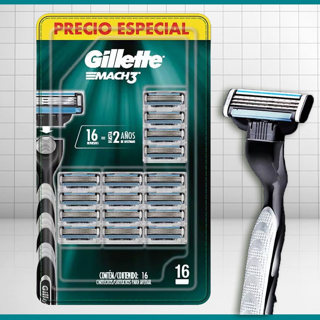 Carga Gilette Mach3 16 cartuchos 3 lâminas