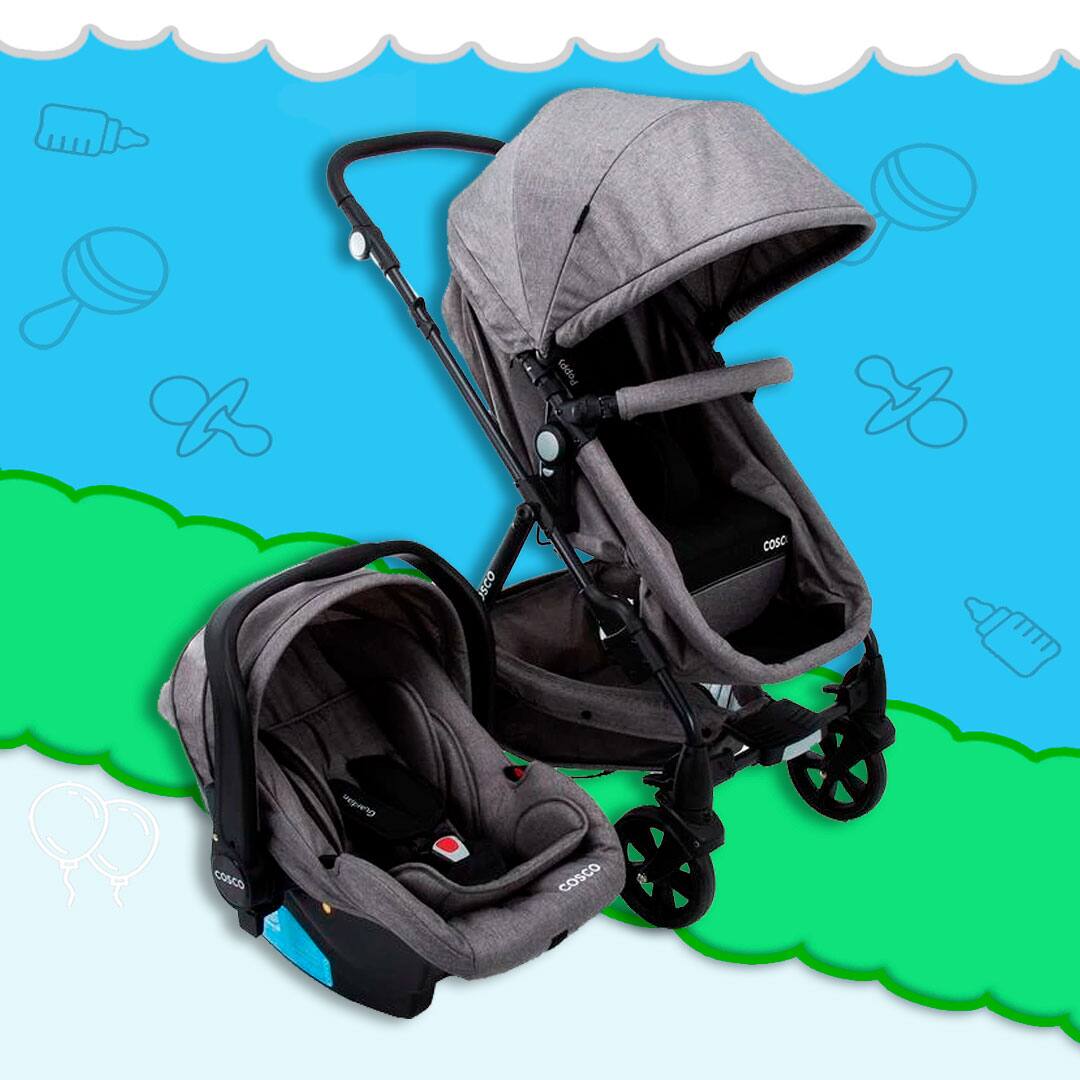 Carrinho Passeio Cosco Travel System Duo Poppy Cinza Mescla