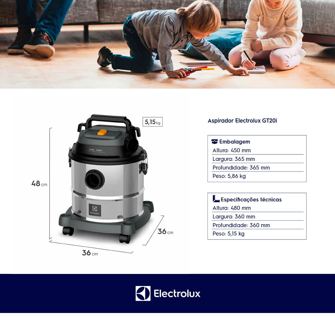 Aspirador de Pó e Água Electrolux GT20i Inox 20L