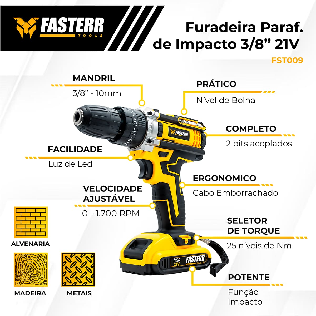 Parafusadeira Furadeira de Impacto FST009