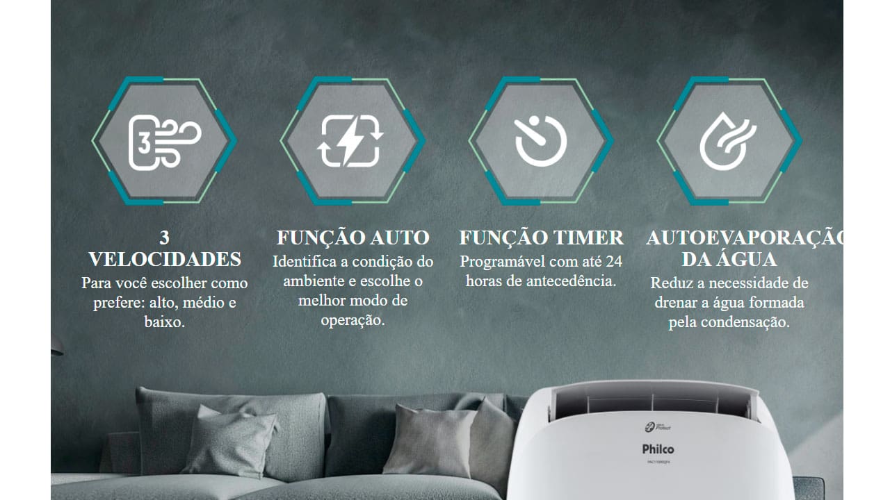 Ar-Condicionado Portátil Philco Vírus Protect PAC11000F4 11.000 Btus com Controle Remoto e Display Digital