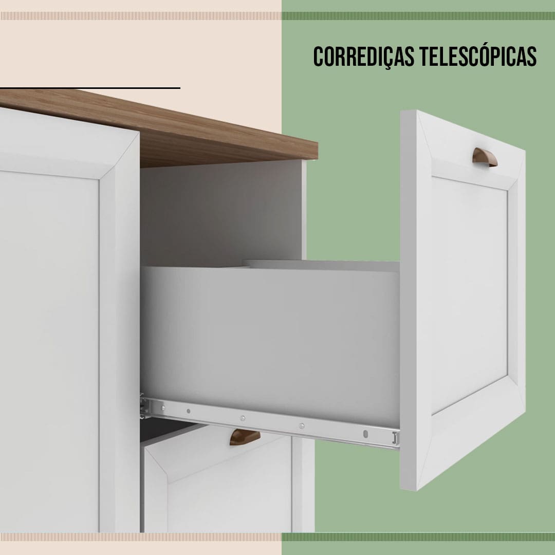 corrediças telescópicas imagem lateral gaveta branca aberta