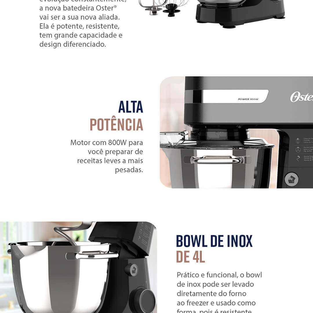 Batedeira Planetária Oster OBAT636 Preta
