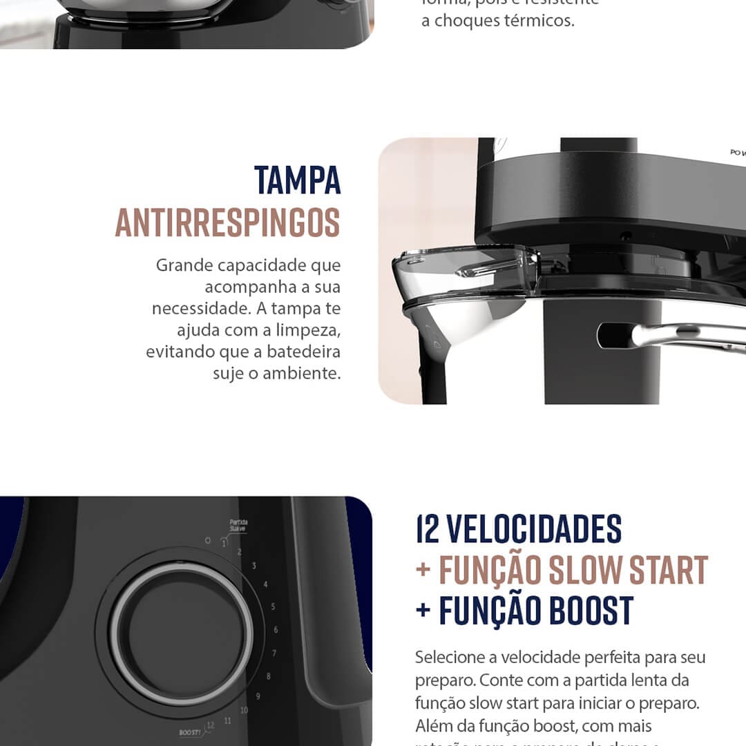 Batedeira Planetária Oster OBAT636 Preta