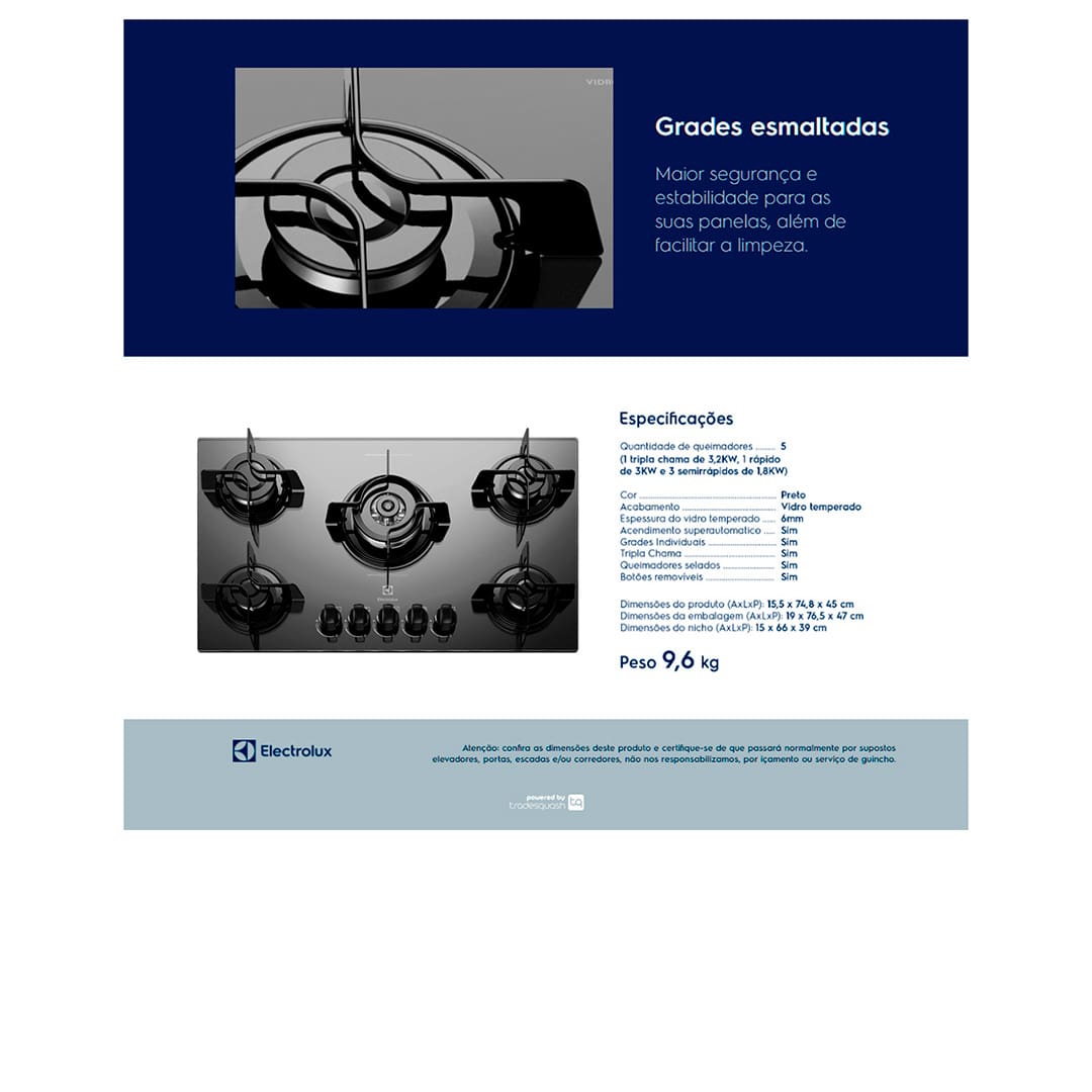 Cooktop a Gás Electrolux KE5TP 5 Bocas com Tripla Extra