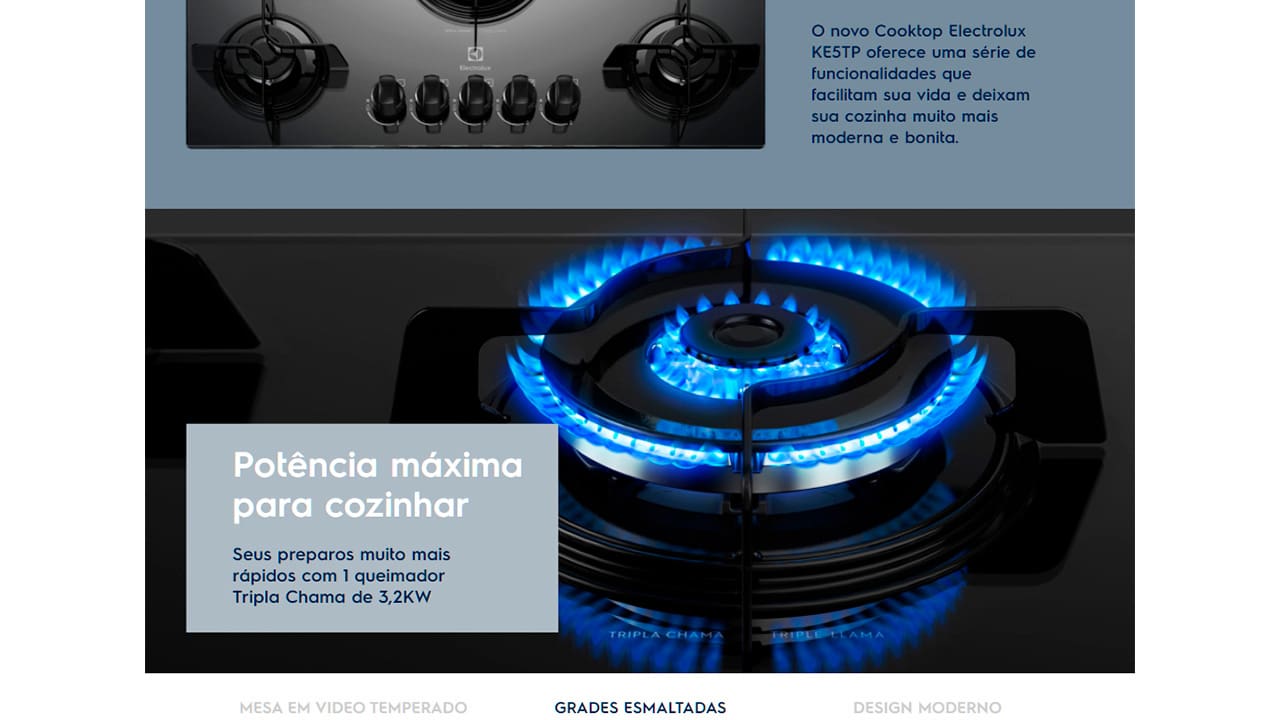 Cooktop a Gás Electrolux KE5TP 5 Bocas com Tripla Extra