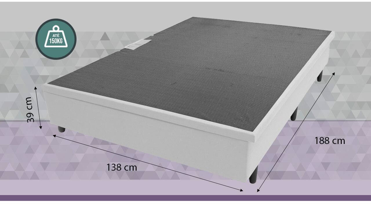 imagem frontal frente Base Box Colchão Casal MGA Lift Cotton cinza flechas indicativas indicação tamanho dimensão dimensões altura largura comprimento cm centímetros arte peso até 150kg  