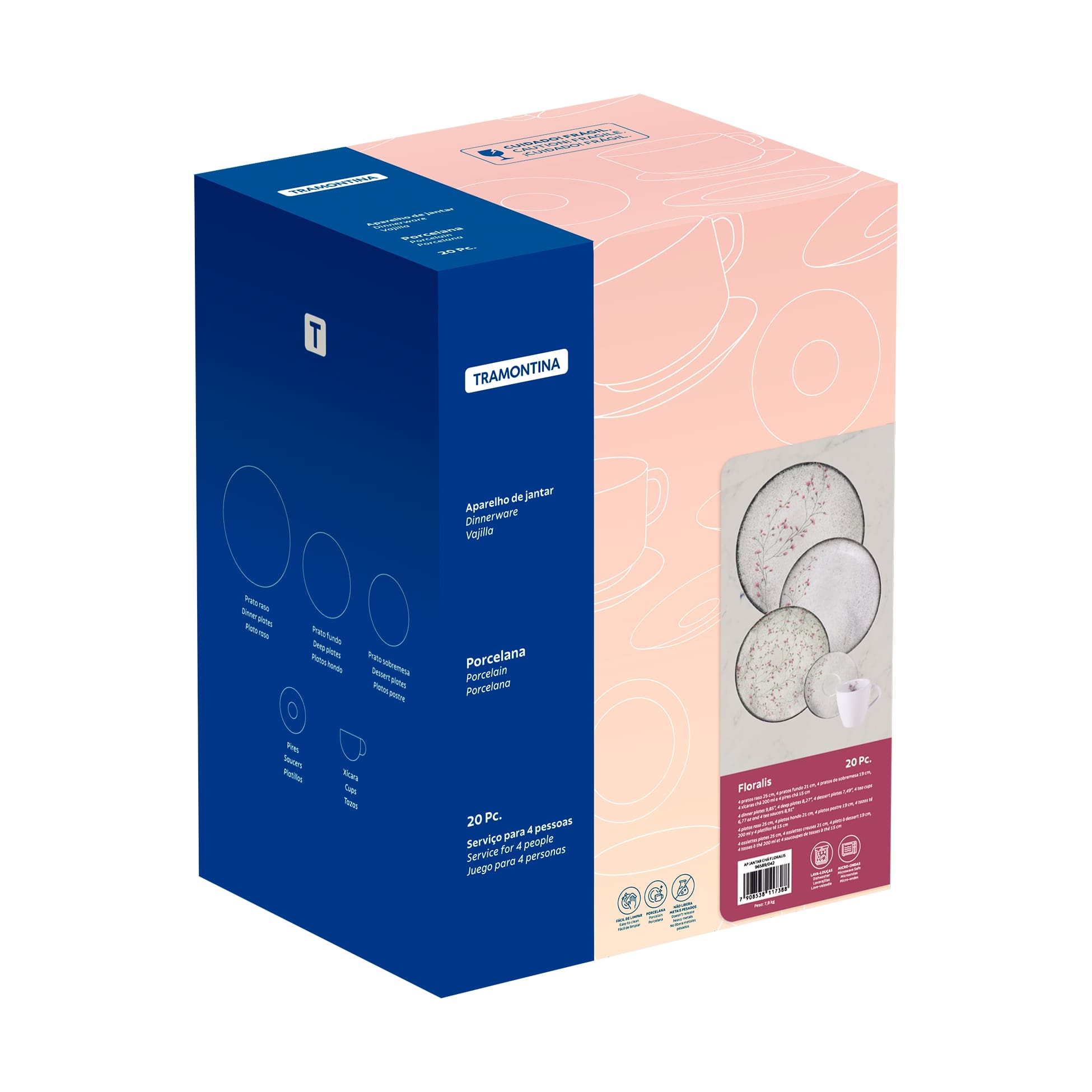 Aparelho de Jantar 20 peças Tramontina Floralis em Porcelana Floral