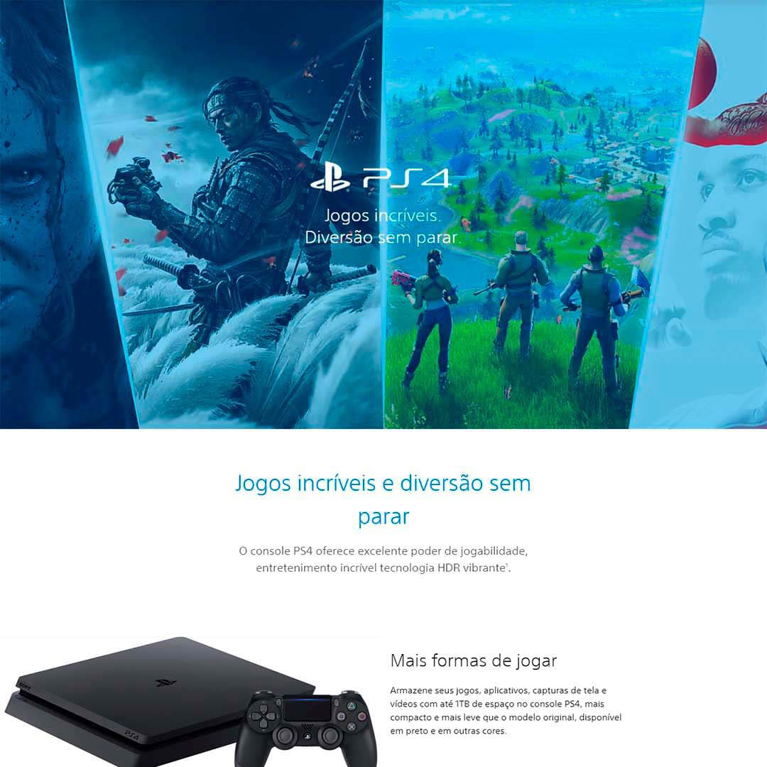 Console PS4 Slim 500GB Hits Bundle 4 Jogos