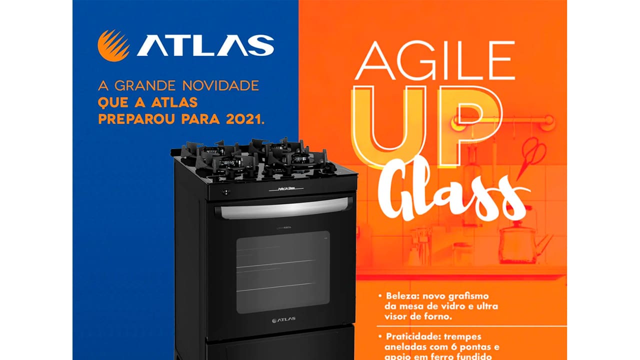Fogão 4 Bocas Atlas Agile Up Glass Preto