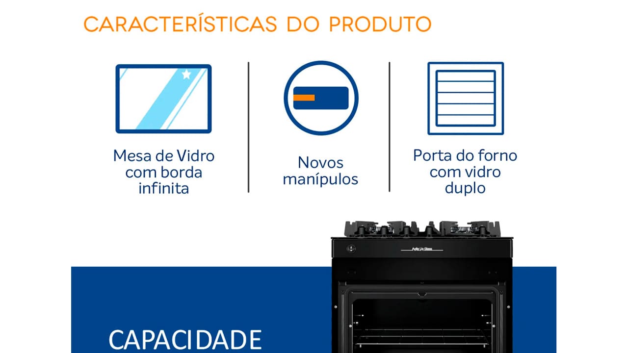 Fogão 4 Bocas Atlas Agile Up Glass Preto