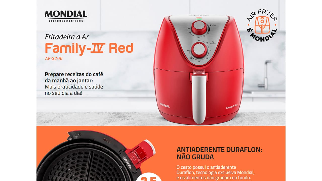 Fritadeira Elétrica Mondial AF-32-RI 3,5L Vermelha Inox