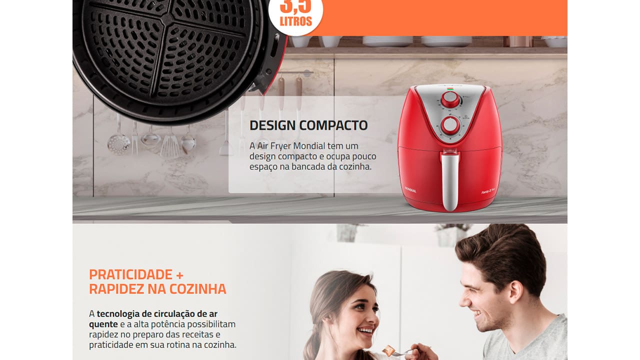 Fritadeira Elétrica Mondial AF-32-RI 3,5L Vermelha Inox