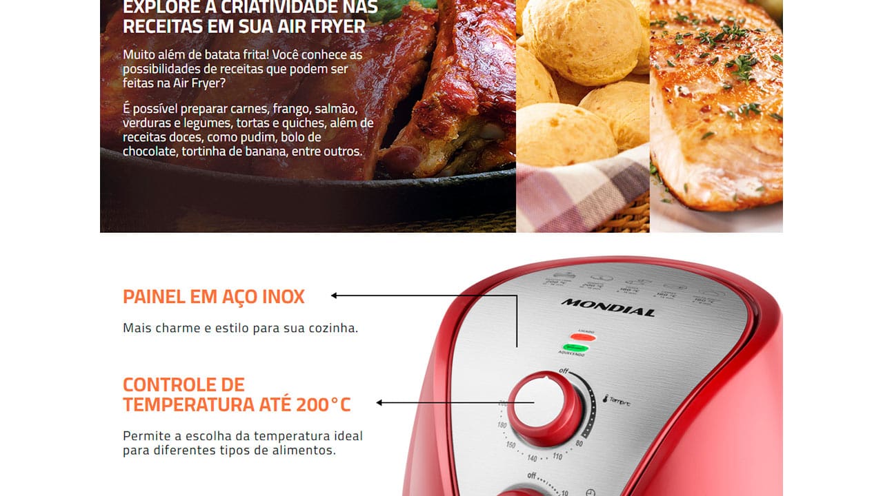 Fritadeira Elétrica Mondial AF-32-RI 3,5L Vermelha Inox