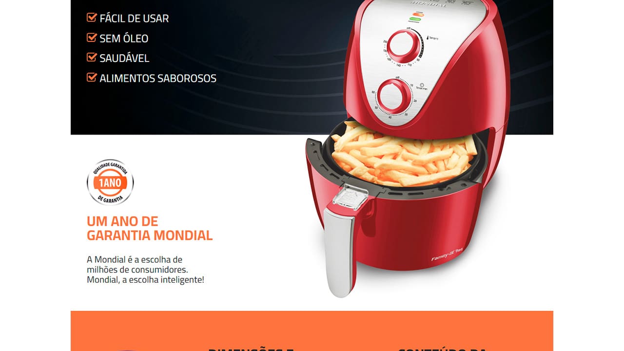 Fritadeira Elétrica Mondial AF-32-RI 3,5L Vermelha Inox