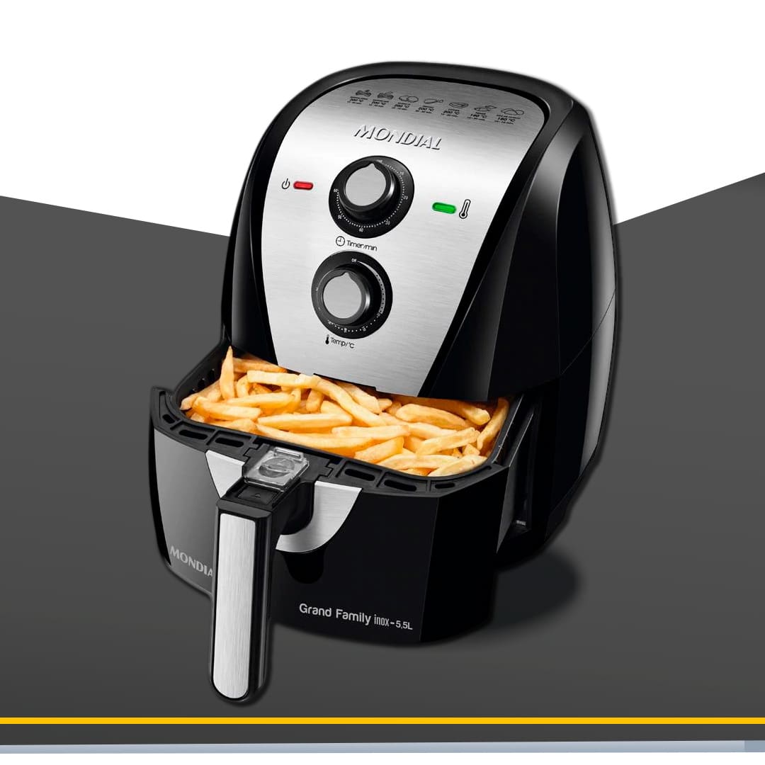 Fritadeira Sem Óleo Mondial Grand Family com batatas fritas