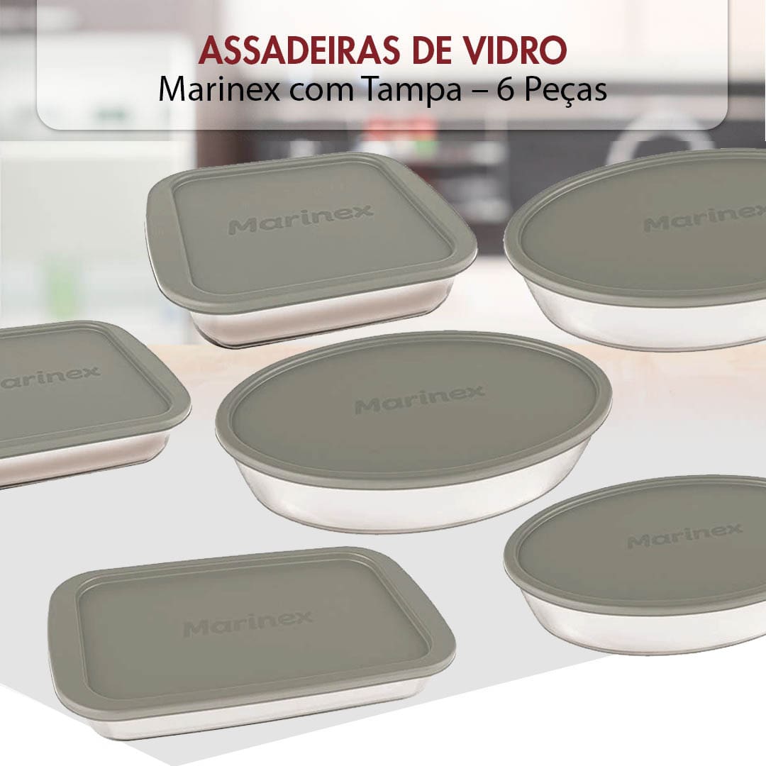 Conjunto de Assadeiras em Vidro Marinex com Tampa