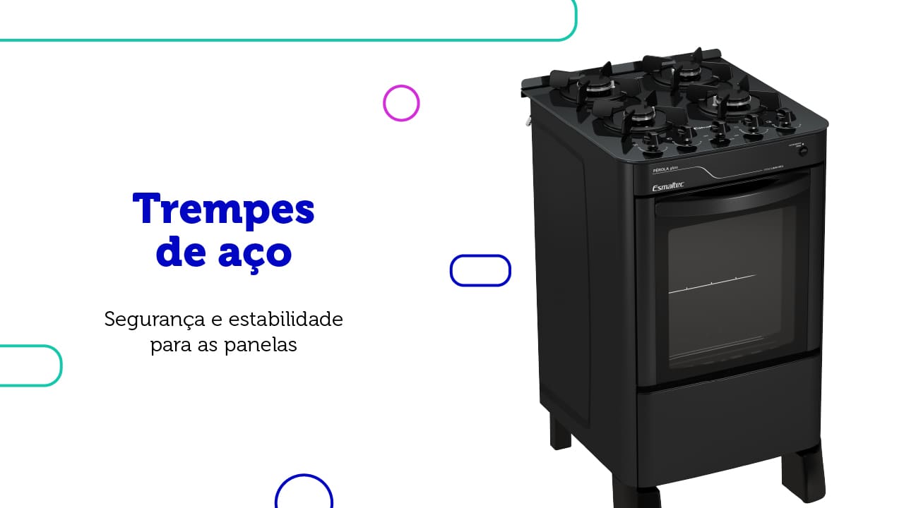 Durabilidade e Elegância O Fogão Esmaltec 4 Bocas Pérola Glass 4115 apresenta mesa em vidro temperado, oferece alta resistência e um design moderno para sua cozinha. Suas trempes de aço garantem segurança e estabilidade para as panelas, proporcionando uma experiência de cozimento mais segura.