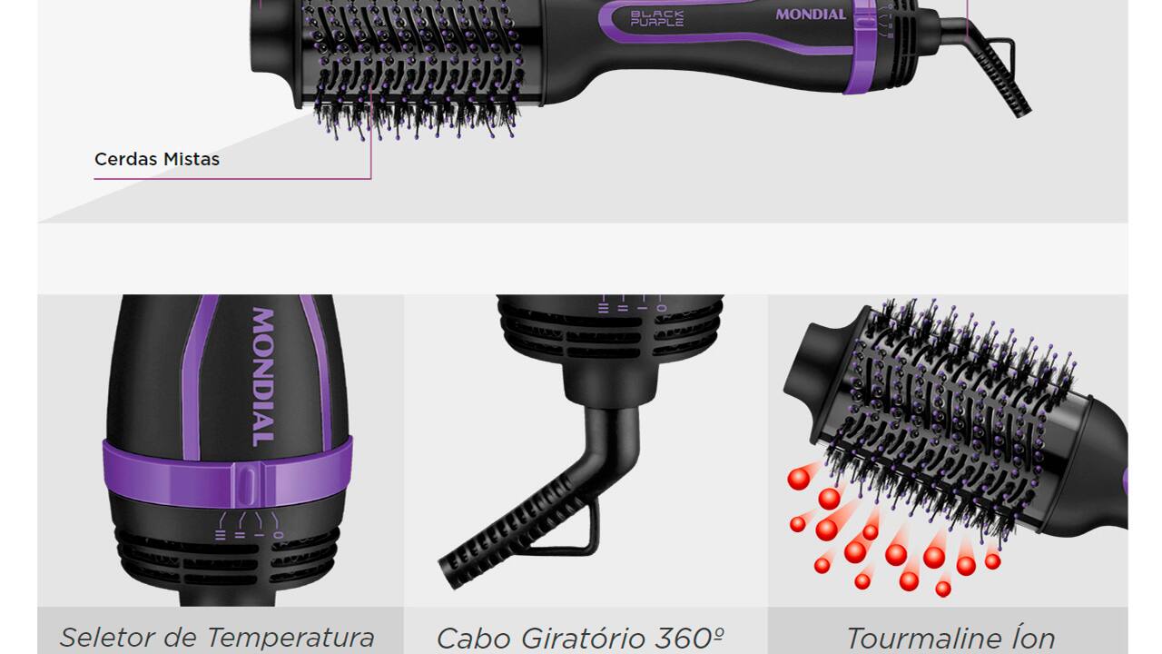 Escova Secadora Mondial Black Purple ES-08 1200W - Preta