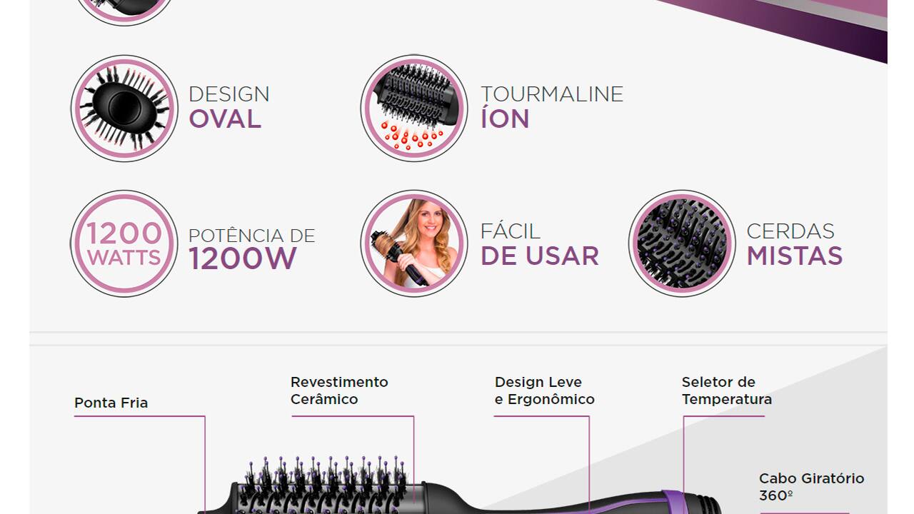 Escova Secadora Mondial Black Purple ES-08 1200W - Preta