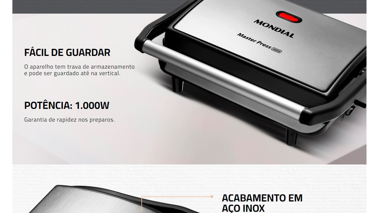 Sanduicheira Grill Mondial Master Press PG-01 Inox