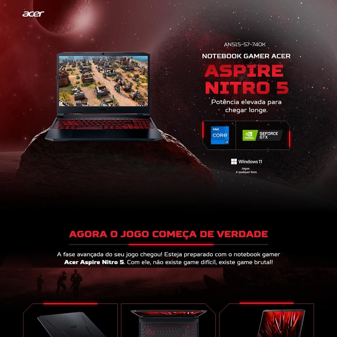 Notebook Gamer Acer Nitro 5 AN515-57-740K