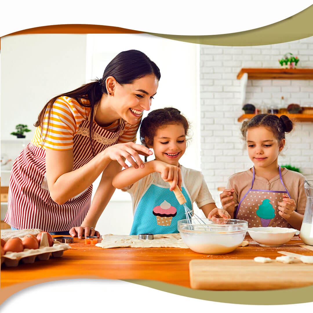 mulher crianças cozinhando