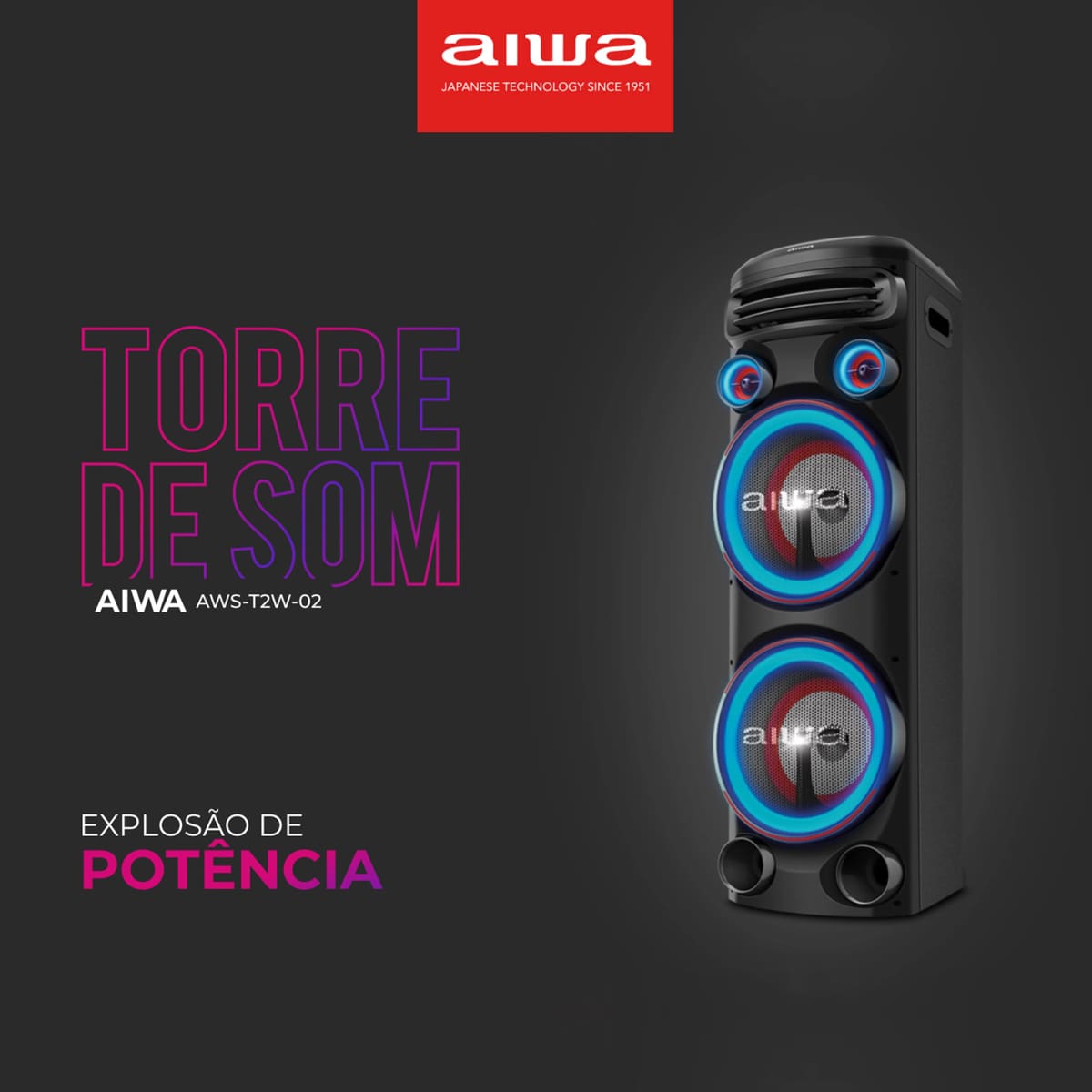 Torre de Som AIWA T2W-02 2300W Woofers 10" Bluetoo...