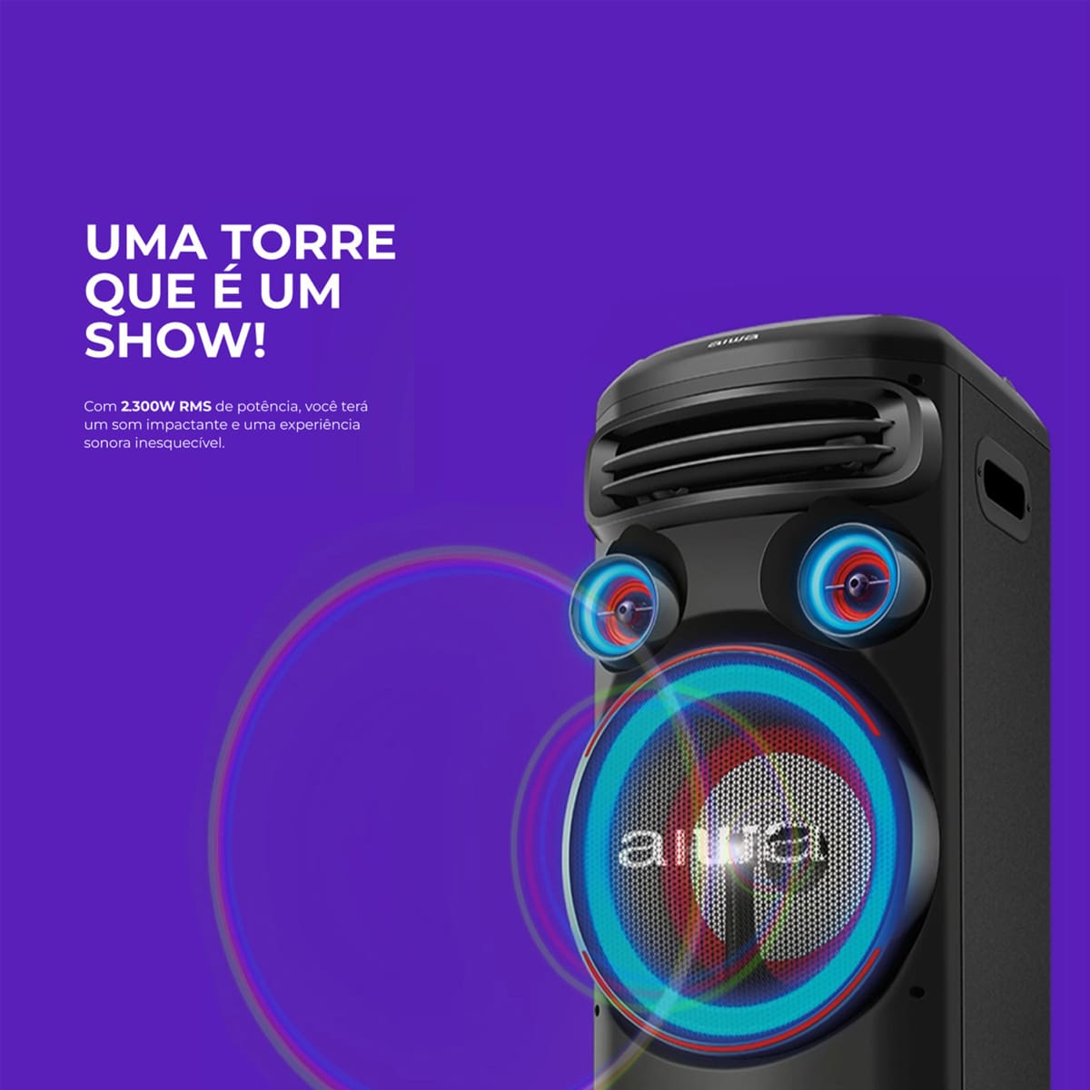Torre de Som AIWA T2W-02 2300W Woofers 10" Bluetoo...