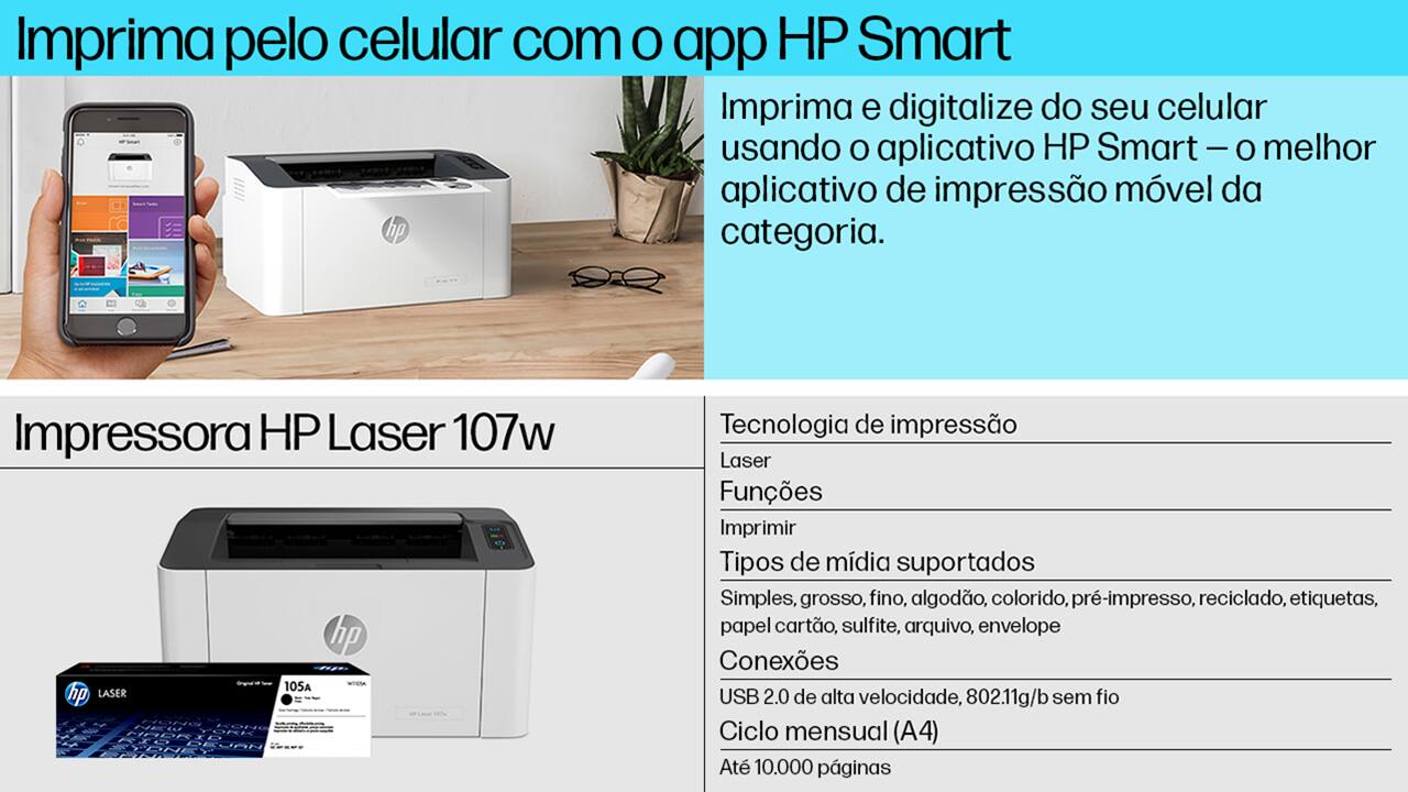 Impressora HP Laser 107w Wireless