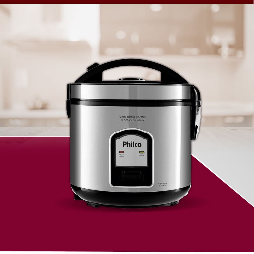 Panela Elétrica Arroz Philco PH5 Visor Glass Preta Inox