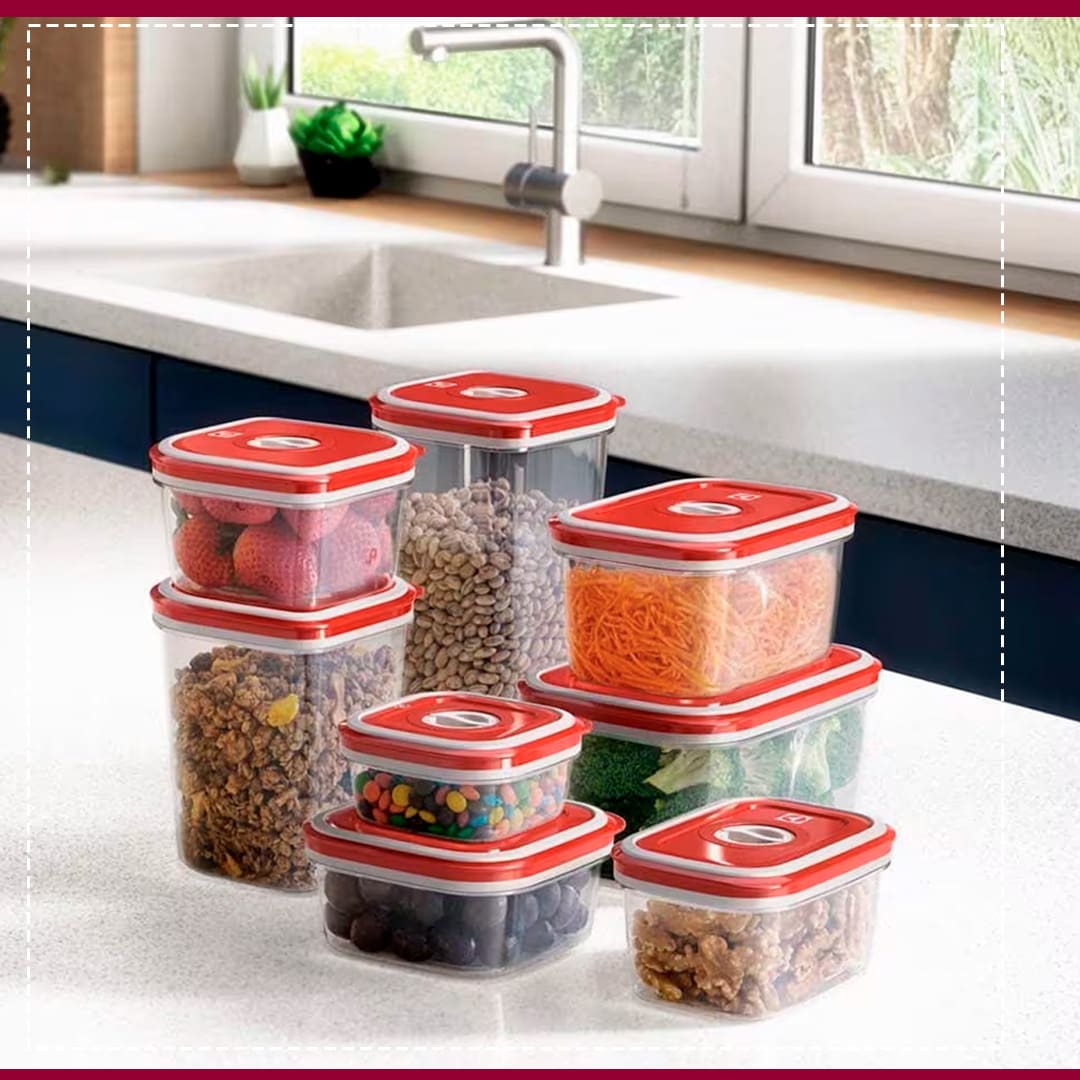 Conjunto Potes Herméticos 8 Peças Electrolux Plástico Vermelho