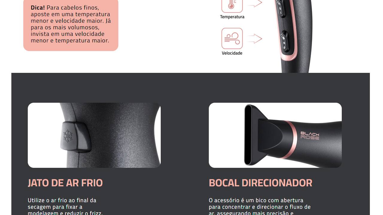 Secador de Cabelos Mondial Black Rose SC-37 Preto
