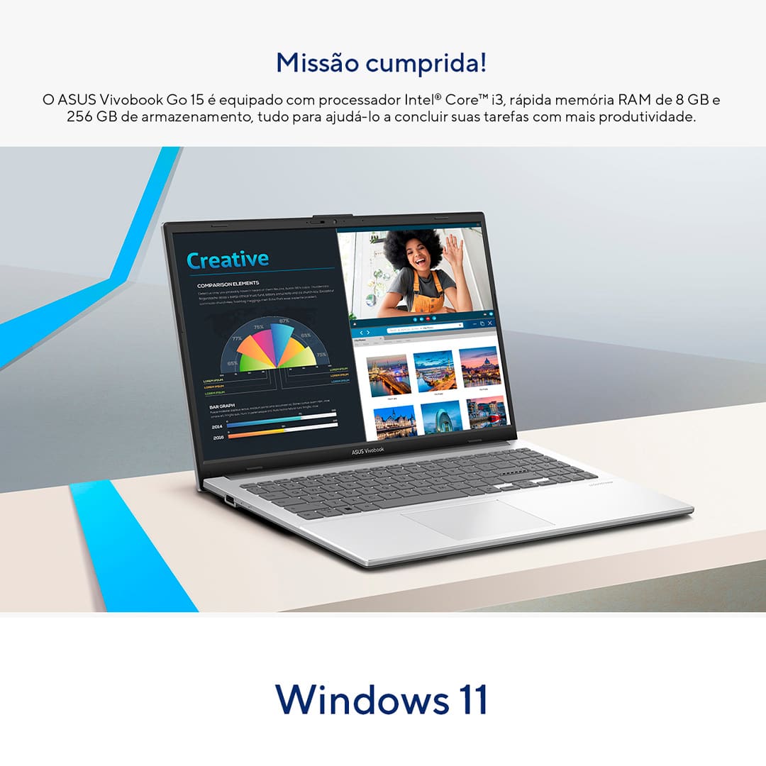 Desempenho Eficiente. O Notebook Asus NJ434W vem equipado com o processador Intel Core i3 de 12ª Geração, garantindo um desempenho sólido para suas tarefas diárias. Com o sistema operacional Windows 11 Home, você desfruta de uma interface moderna, otimizada para produtividade e entretenimento.