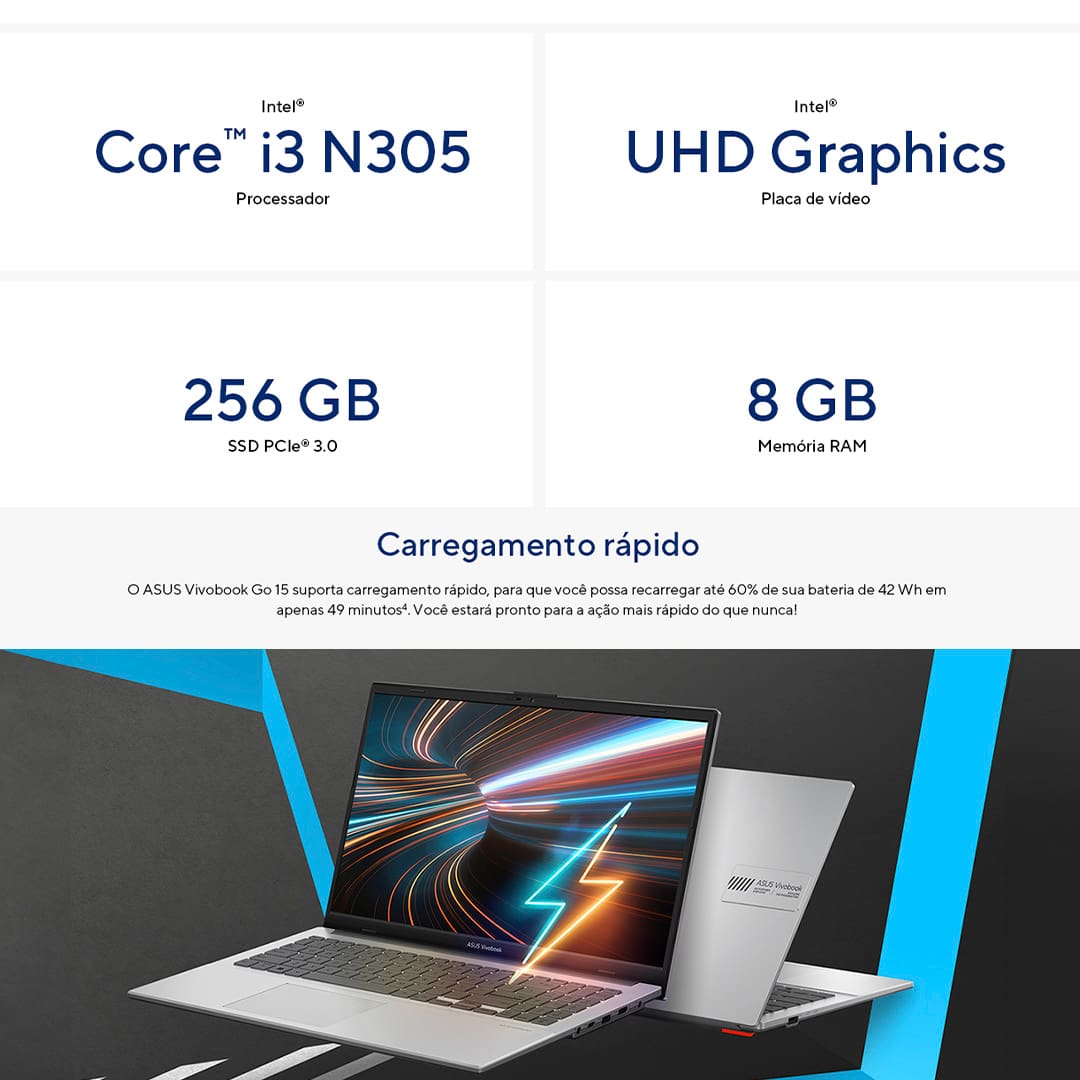 Desempenho Eficiente. O Notebook Asus NJ434W vem equipado com o processador Intel Core i3 de 12ª Geração, garantindo um desempenho sólido para suas tarefas diárias. Com o sistema operacional Windows 11 Home, você desfruta de uma interface moderna, otimizada para produtividade e entretenimento.