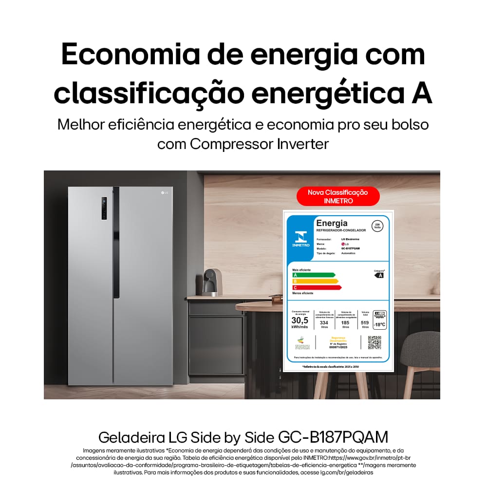 Geladeira LG GC-B187PQA Side by Side 519L Inox Look