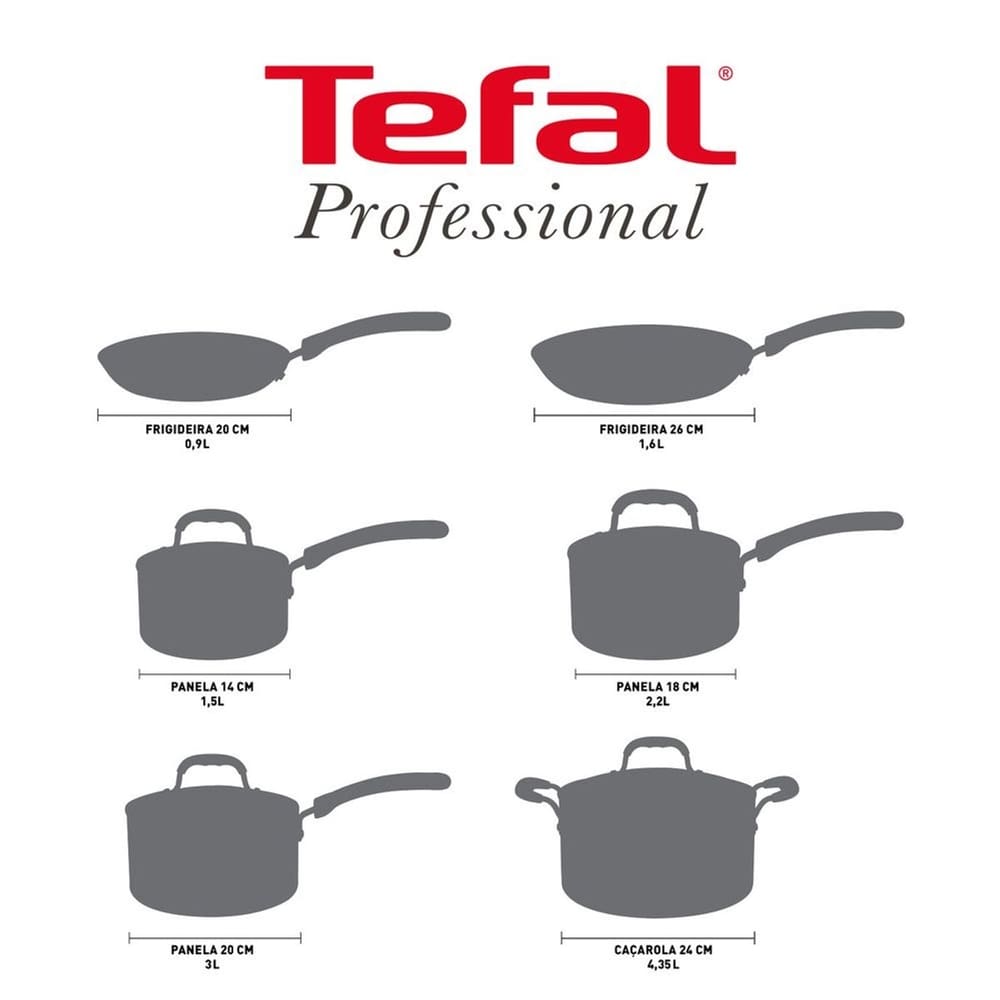 Conjunto de Panelas 6 Peças Tefal Professional 