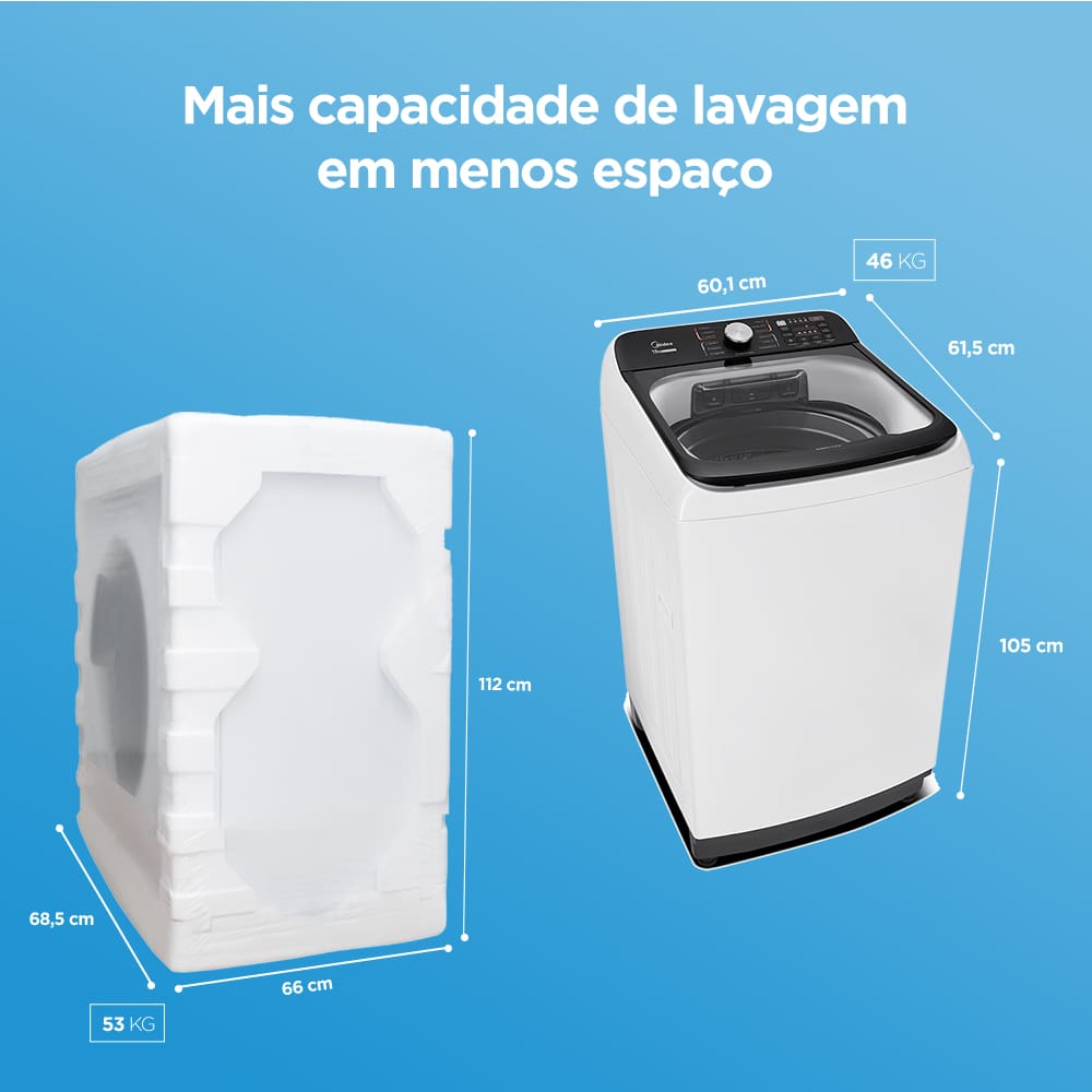 Economia com a Lavadora de Roupas Midea Transforme a sua rotina de lavanderia com a máquina Wave Agitator, uma verdadeira revolução em eficiência e economia! Com o menor consumo de água da categoria, esta lavadora oferece o equilíbrio perfeito entre desempenho poderoso e responsabilidade ambiental. Surpreenda-se com a incrível capacidade desta máquina, que, mesmo sendo a mais compacta da categoria, proporciona uma solução eficiente para lares modernos, unindo praticidade e performance em um único equipamento.