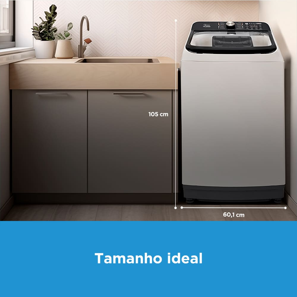 Economia com a Lavadora de Roupas Midea Transforme a sua rotina de lavanderia com a máquina Wave Agitator, uma verdadeira revolução em eficiência e economia! Com o menor consumo de água da categoria, esta lavadora oferece o equilíbrio perfeito entre desempenho poderoso e responsabilidade ambiental. Surpreenda-se com a incrível capacidade desta máquina, que, mesmo sendo a mais compacta da categoria, proporciona uma solução eficiente para lares modernos, unindo praticidade e performance em um único equipamento.