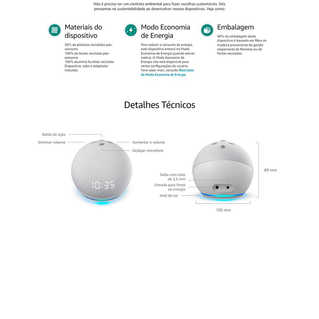 Smart Speaker Amazon Echo Dot 4ª Geração com Relógio Azul