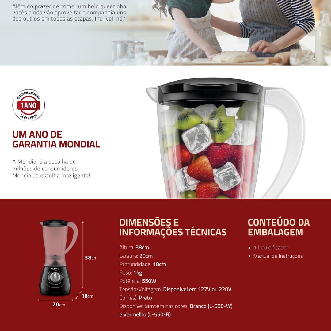 Liquidificador Mondial Power- L-550 com 2 Velocidades
